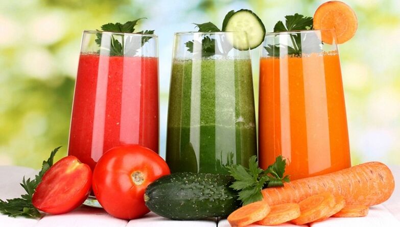 Low-calorie vegetable juices on diet menus