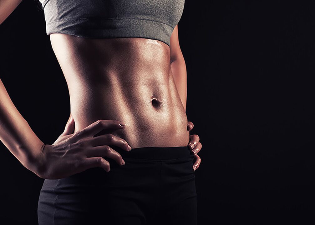 A slim waist and flat belly are the result of hard training